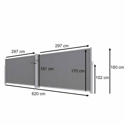 LUARO šoninės terasos kampinė markizė 180 x 620 cm pilka - 9