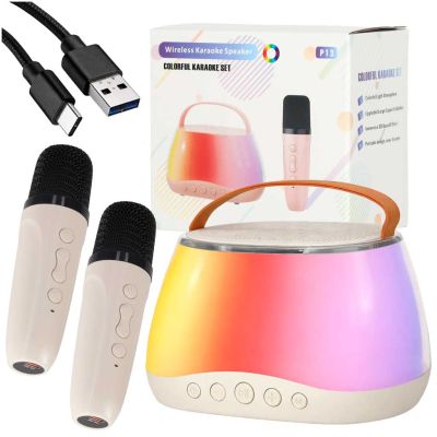 Karaokės rinkinys "Bluetooth" LED garsiakalbis + 2 mikrofonai USB