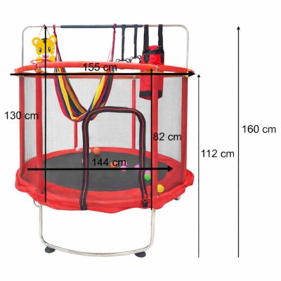Vaikų batutas sodo kamuolio tinklas krepšinio kamuolys 155cm raudonas