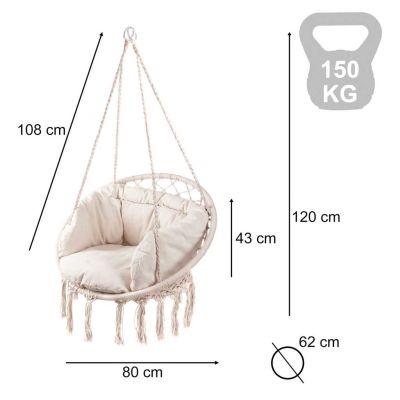 Pakabinamas krėslas su pagalve – ecru spalvos (80cm 150kg)