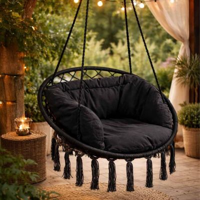 Pakabinamas krėslas su pagalve – juodos spalvos (80cm 150kg)