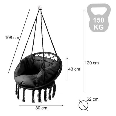 Pakabinamas krėslas su pagalve – juodos spalvos (80cm 150kg)