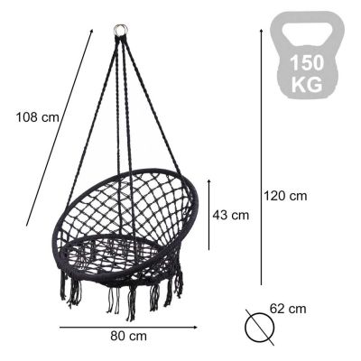 Pakabinamas krėslas be pagalvės – juodos spalvos (80cm 150kg)