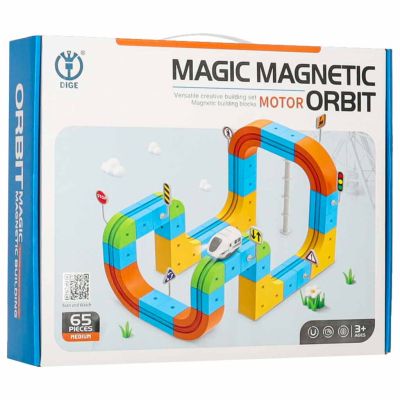 Magnetinės statybinės kaladėlės lenktynių bėgių traukinys 65 elementai
