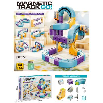 Magnetinės kaladėlės lenktynių trasa automobiliams 54 elementai