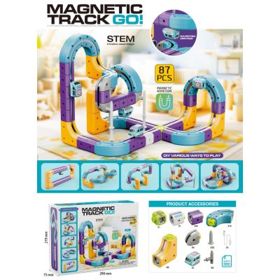 Magnetiniai statybiniai blokai lenktynių trasa 87 elementai