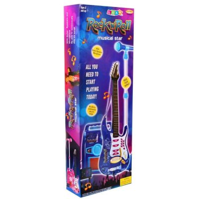 Rožinė elektrinė gitara su mikrofonu ir stiprintuvu - 5