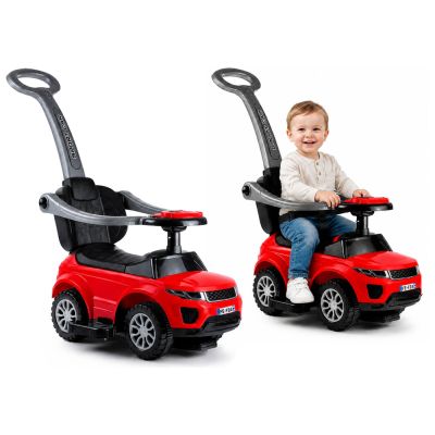 614W Vaikiškas stumiamasis žaislinis automobilis su rankena tėvams – raudonas