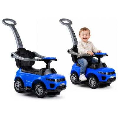 614W Vaikams skirtas stumiamas žaislinis automobilis su rankena tėvams – mėlynas