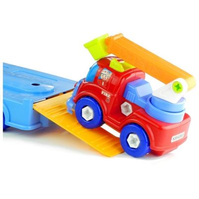 Transporto priemonių rinkinys: policijos automobilis, gaisrinė mašina, automobilių transportavimo priekaba, atsukimas - 5