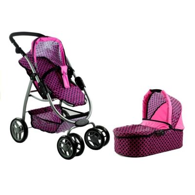 „2-in-1“ lėlės vežimėlis „Alice“ – rožinis su juodais taškeliais - 2