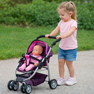 „2-in-1“ lėlės vežimėlis „Alice“ – rožinis su juodais taškeliais - 9