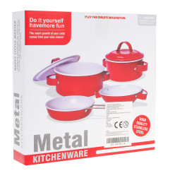 Set Of Red Metal Pots