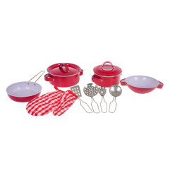 Set Of Red Metal Pots