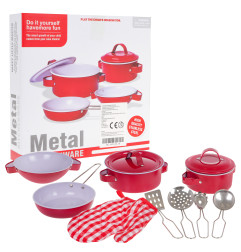 Set Of Red Metal Pots