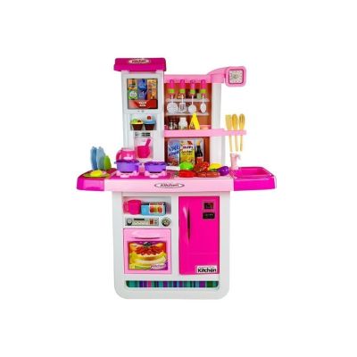 Rožinė virtuvė su maisto produktais ir kitais priedais - 2