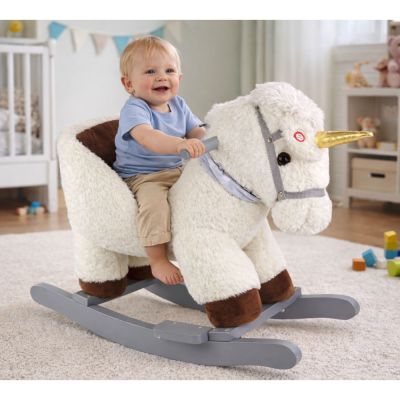 Supamasis arkliukas „Unicorn“ mažiems vaikams, baltos ir smėlio spalvos - 3