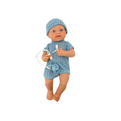 Baby doll in blue clothes, hat, pacifier, and blanket - 2