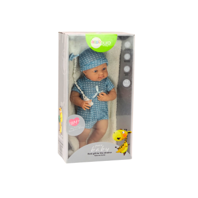 Baby doll in blue clothes, hat, pacifier, and blanket - 3