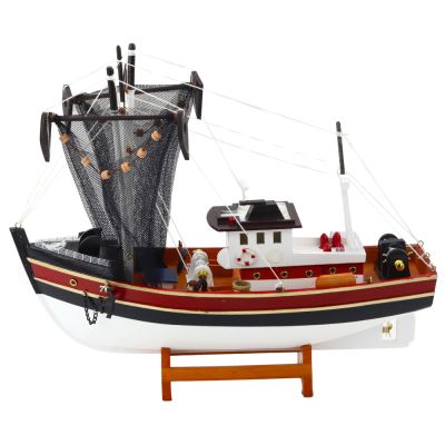 Kolekcinis dekoratyvinis laivo modelis – žvejybos valtis su žvejybos tinklu, 38x31 cm - 2