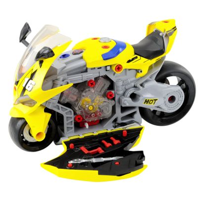 2-in-1 DIY Workshop Lights Sounds Smoke Motorcycle Yellow 43cm - 3