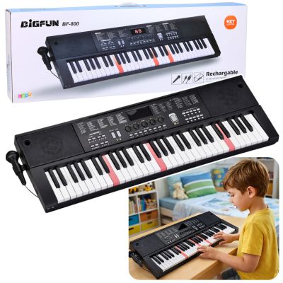 Elektrinis pianinas su klaviatūra ir mikrofonu, 200 garsų, 61 klavišas, 78 cm