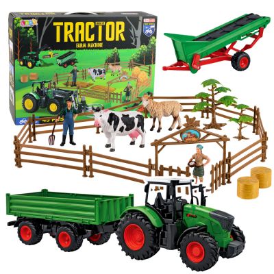 Agricultural Set Tractor with Trailer Animals Farmers Farm 45 pcs.