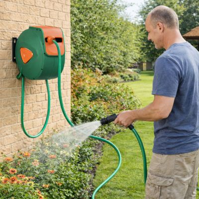 Ant sienos montuojamas automatinė ritė su sodo žarna (30 m + 2 m) - 7
