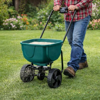 Rotary Seeder on Wheels for Fertilizing Grass Seeds Salt Sand 27L - 4