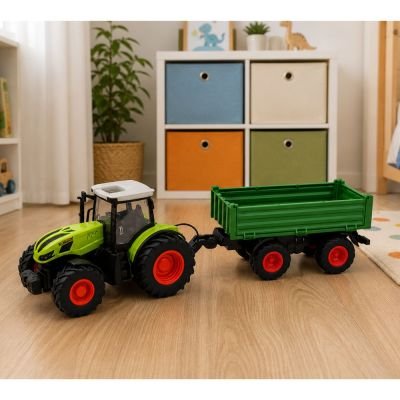 Remote Controlled RC Agricultural Tractor with Tipper Trailer Green 1:24 - 3