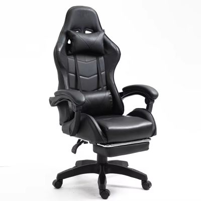 LEAN Swivel Office Gaming Chair with Footrest and Cushions, Black - 2