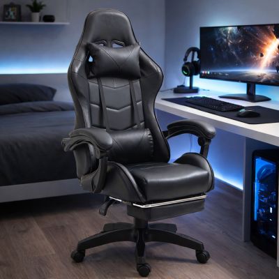LEAN Swivel Office Gaming Chair with Footrest and Cushions, Black - 4