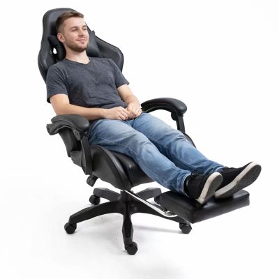 LEAN Swivel Office Gaming Chair with Footrest and Cushions, Black - 7
