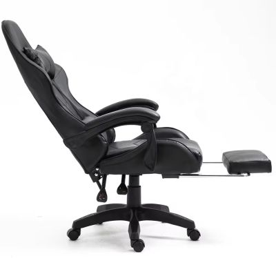 LEAN Swivel Office Gaming Chair with Footrest and Cushions, Black - 8