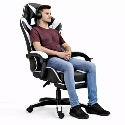 LEAN Swivel Office Gaming Chair with Footrest and Cushions, Black and White - 2