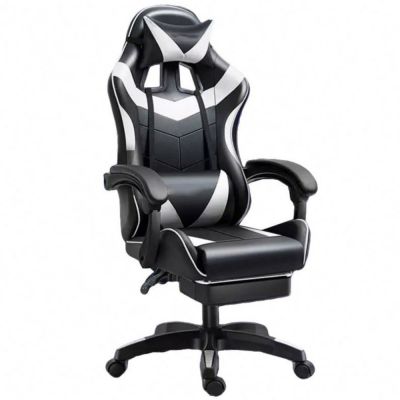 LEAN Swivel Office Gaming Chair with Footrest and Cushions, Black and White - 3