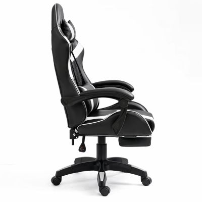 LEAN Swivel Office Gaming Chair with Footrest and Cushions, Black and White - 5