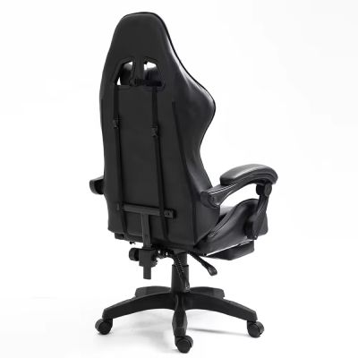 LEAN Swivel Office Gaming Chair with Footrest and Cushions, Black and White - 6