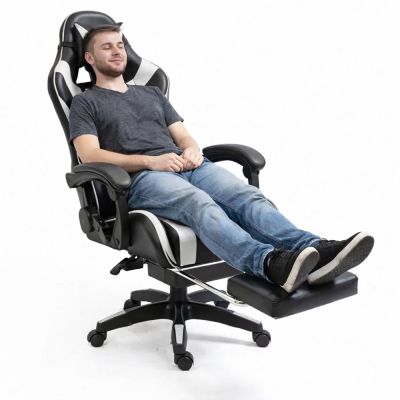 LEAN Swivel Office Gaming Chair with Footrest and Cushions, Black and White - 7