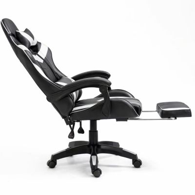 LEAN Swivel Office Gaming Chair with Footrest and Cushions, Black and White - 8