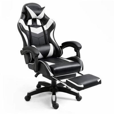 LEAN Swivel Office Gaming Chair with Footrest and Cushions, Black and White - 9