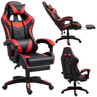 LEAN Swivel Office Gaming Chair with Footrest and Cushions, Black and Red