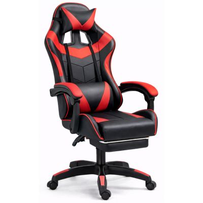 LEAN Swivel Office Gaming Chair with Footrest and Cushions, Black and Red - 2