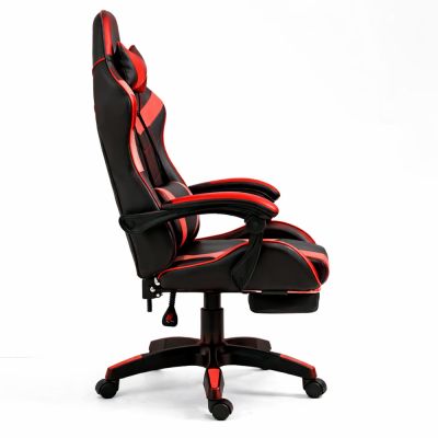 LEAN Swivel Office Gaming Chair with Footrest and Cushions, Black and Red - 6