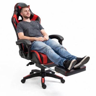 LEAN Swivel Office Gaming Chair with Footrest and Cushions, Black and Red - 7