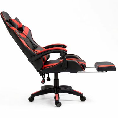 LEAN Swivel Office Gaming Chair with Footrest and Cushions, Black and Red - 8