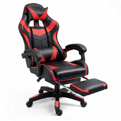 LEAN Swivel Office Gaming Chair with Footrest and Cushions, Black and Red - 9