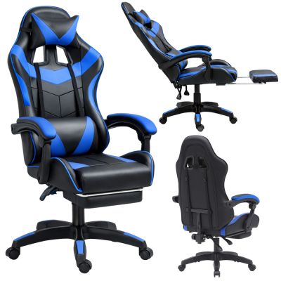 LEAN Swivel Office Gaming Chair with Footrest and Cushion, Black and Blue