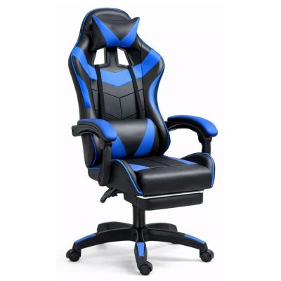 LEAN Swivel Office Gaming Chair with Footrest and Cushion, Black and Blue - 2