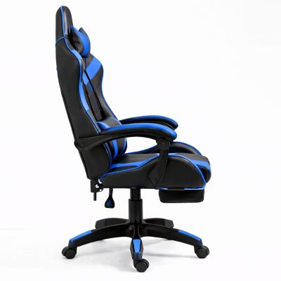 LEAN Swivel Office Gaming Chair with Footrest and Cushion, Black and Blue - 5